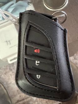 Black Leather Car Key Fob with Cover Case
