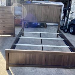 Matching Crown Mark 5 Drawer Dresser and Queen Bed Frame with Headboard
