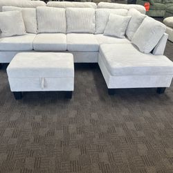 New Cream White Sectional And ottoman 