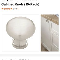 New Satin Nickel Solid Cabinet Knob 10 Pack