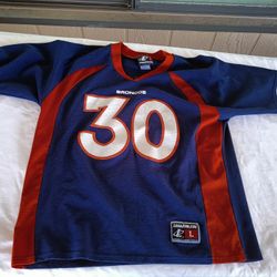 Denver Broncos Adult #30 Terrell Davis Navy Blue/Orange/White Large LogoAthletic Jersey 