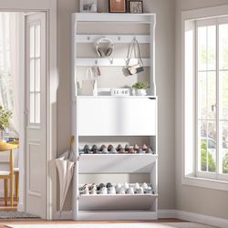 Shoe Cabinet Storage for Entryway Shoe Storage Cabinet with 3 Flip Drawer White Slim Freestanding