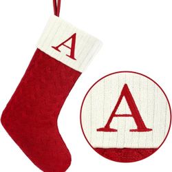 Christmas Stockings with Initials,20 Inches Large Knit Embroidered Letter Red White Christmas Stocking,Monogram Christmas Stocking for Famliy Holiday 