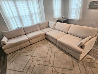 5-Piece Modular Couch, Beige Effie Linen Sectional Sofa