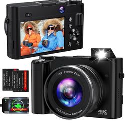 4K Digital Camera for Photography Autofocus 64MP Vlogging Camera for YouTube with Dual Cameras 16X Digital Zoom 4K Compact Travel Video Camera with 32