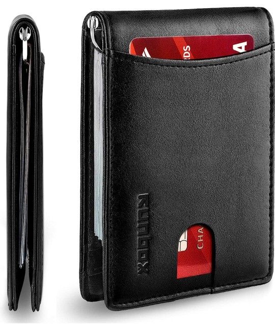 RUNBOX Men's Wallets Slim Rfid Money Clip Leather With Gift Box