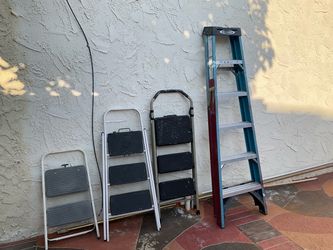 MOVING SALE FOLDING LADDERS  GOOD CONDITION  $60 FOR ALL 4 PICK UP IN WESTMINSTER CITY  WESTMINSTER BLVD AND SPRING DALE