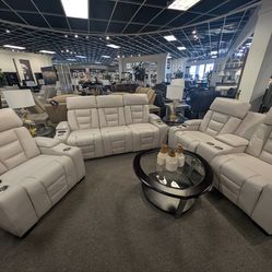 Ivory Power Reclining 3-Piece Living Room Set