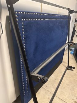 Premium Navy Blue Velvet Queen Bed Frame – Like New