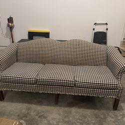 Checkered Couch, Navy Blue. Comes With Cover And Pillows