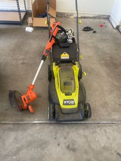 Working electric lawn mower and weed whacker