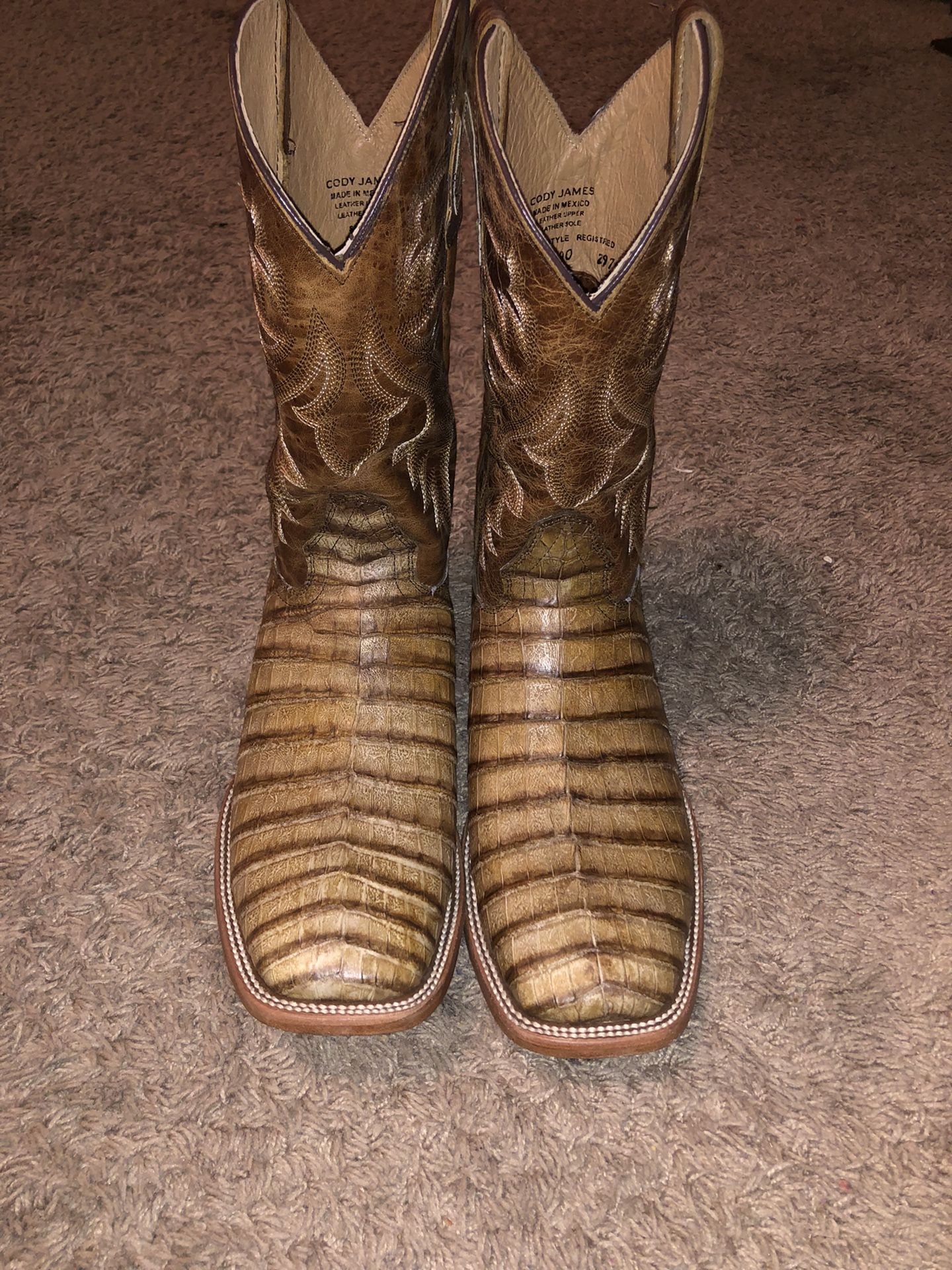 Cody James Caiman Tail Brown Exotic Western Boots -Broad Square Toe