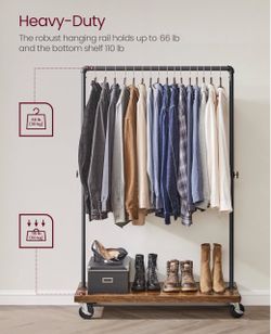 Clothes Rack, Heavy-Duty Rolling Garment Rack with Shelf Industrial Pipe Style, for Bedroom, Laundry Room, Retail Store, Rustic Brown and Black, DALSO