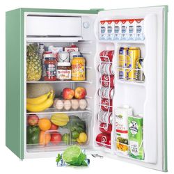 3.2 Cu.Ft Mini Fridge with Freezer, Single Door Mini Fridge, Dorm Fridge, Adjustable Thermostat, Mini Refrigerator for Bedroom, Office, Dorm, Green-BR