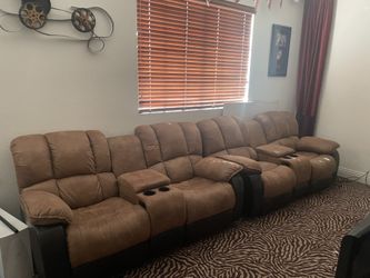 2 Home Theater Reclining Loveseats With Console 