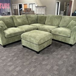 Sage Green Comfy Sectional W/ Ottoman 