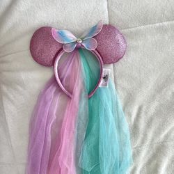 Disney Parks Minnie Mouse Ears Headband Glitter Butterfly With Veil