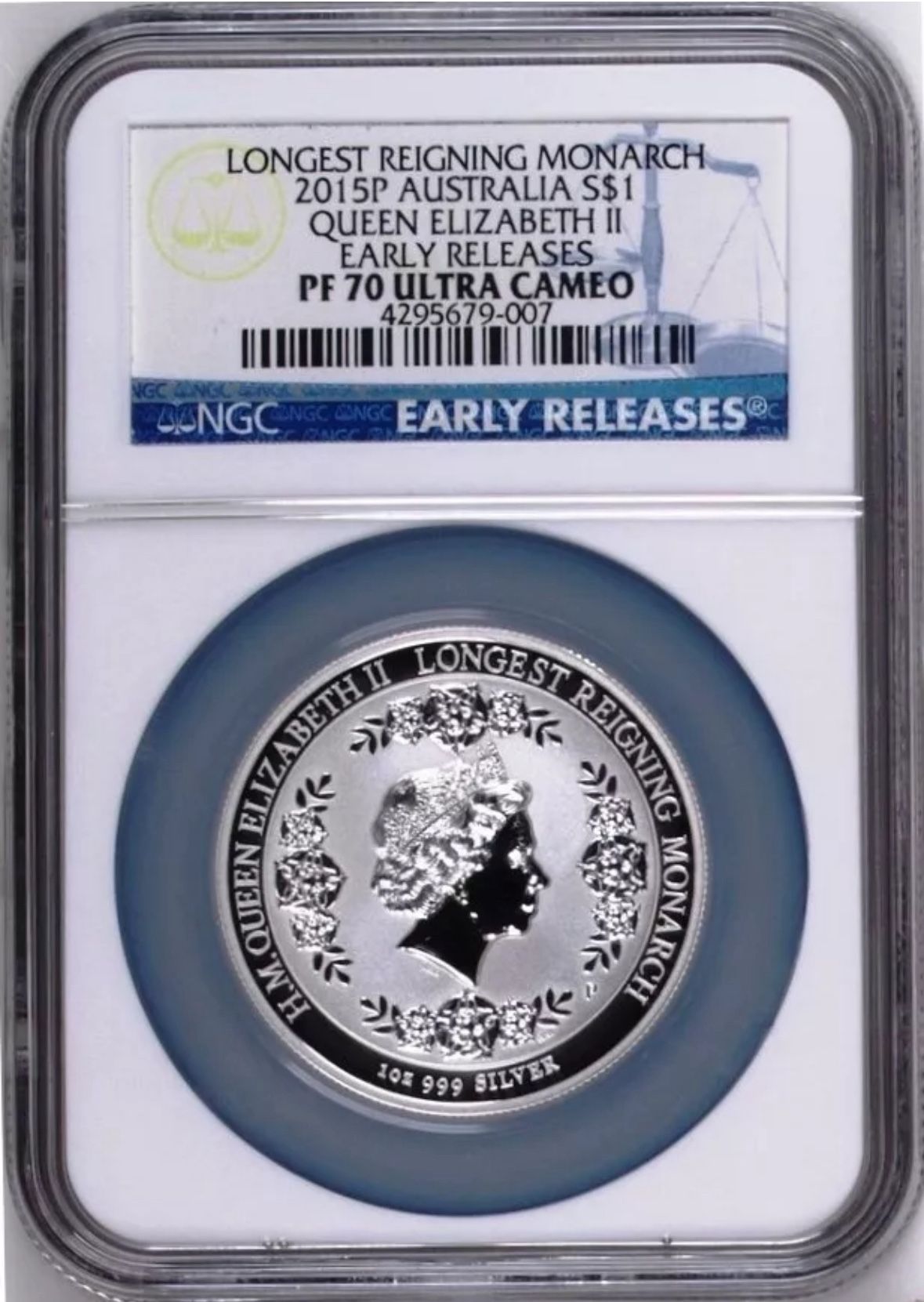 2015P QUEEN ELIZABETH II LONGEST REIGNING MONARCH Silver $1 NGC PF70 Ultra Cameo