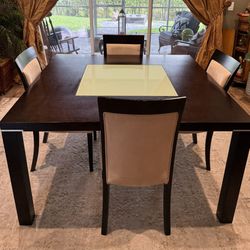 🔥 54” Square Dining Table w/ Glass Insert + 4 Chairs – Excellent Condition