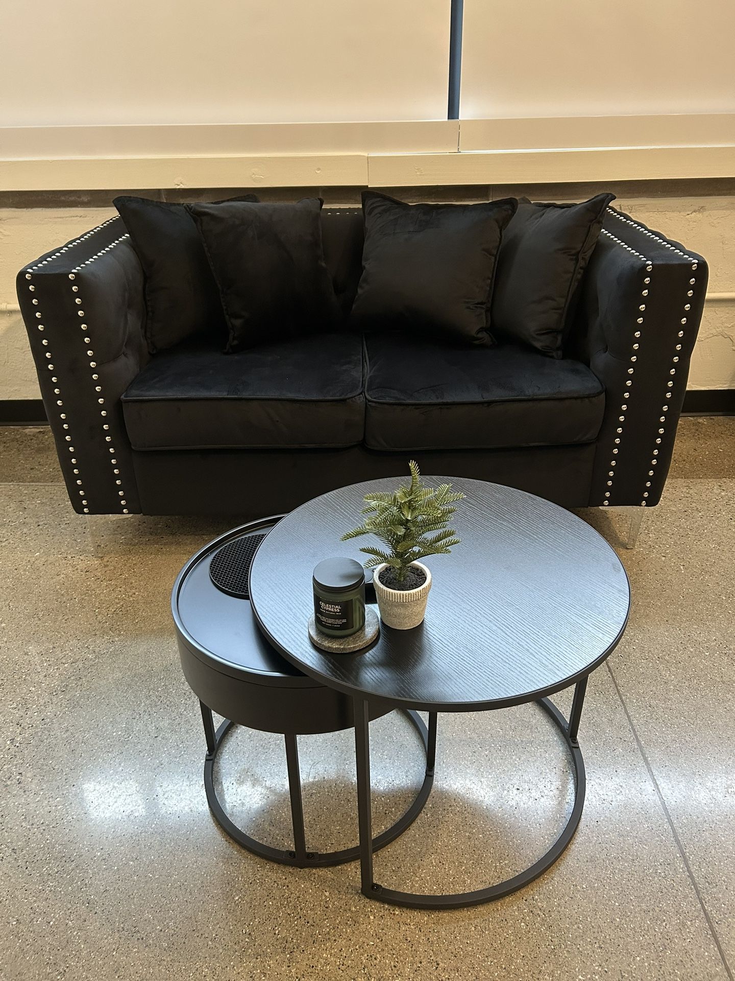 Velvet Love Seat & Coffee Table Set