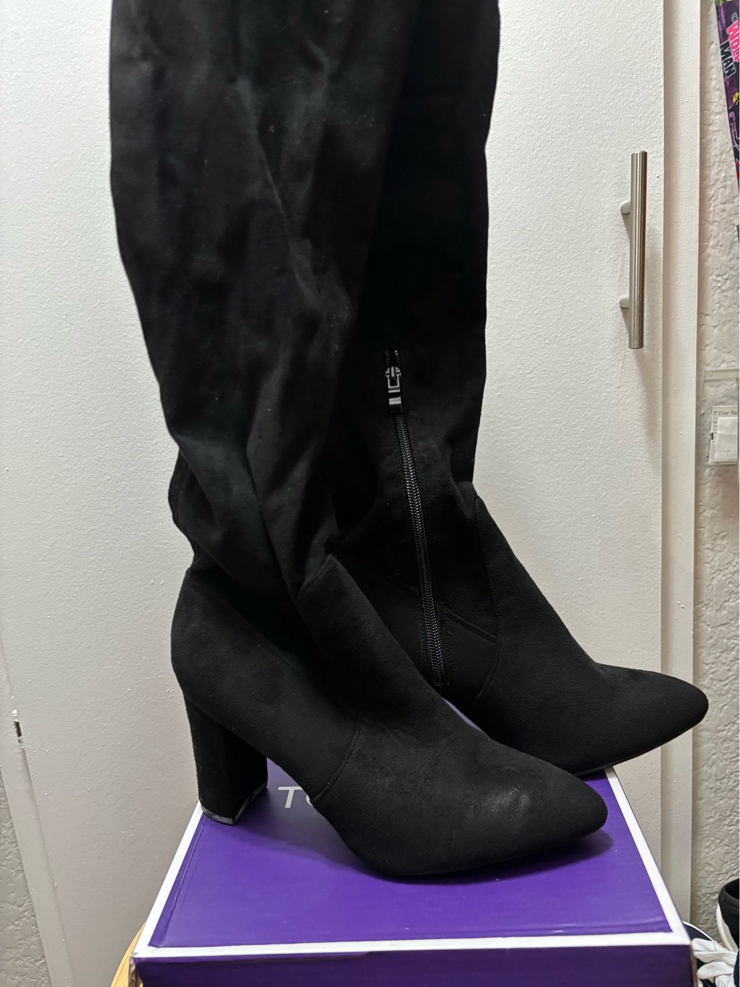 Black faux suede over the knee boots from Top Moda