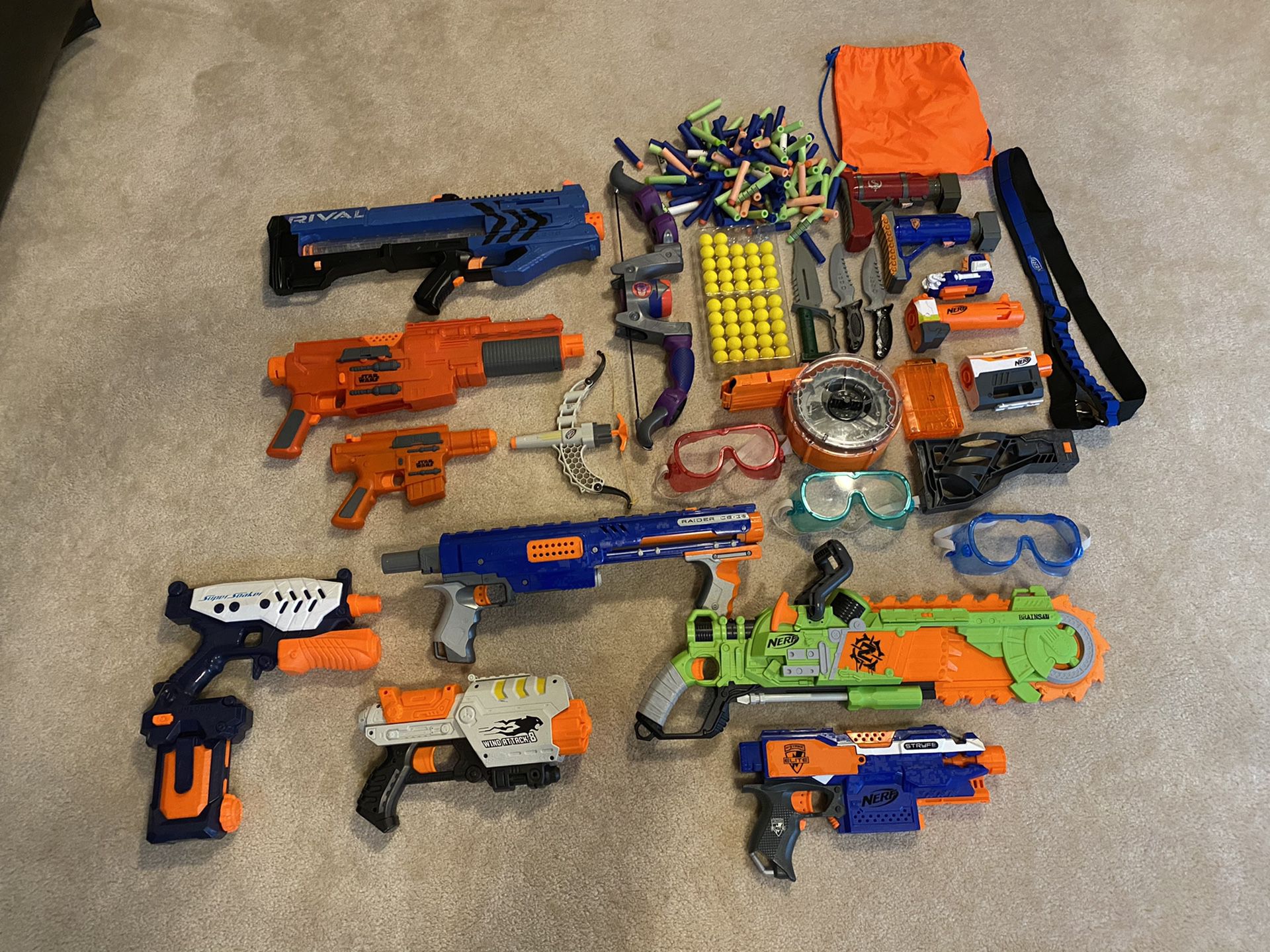 Nerf Guns Set, 10 Nerf Guns, 100+ Bullets 3 Goggles, 12 Accessories, $200 Value