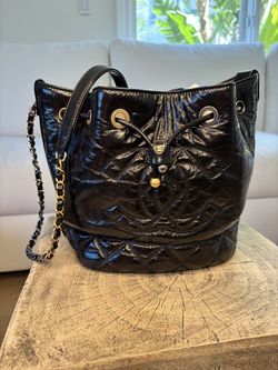 Chanel Black Quilted Drawstring Shoulder Bag with Chain Strap