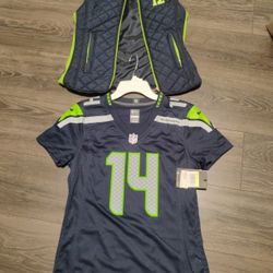 Women's Seattle Seahawks Jersey With Tags And Quilted Vest... Yes They're Available