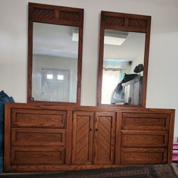 Dresser With Double Mirrors & Night Table