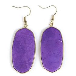 large 14k gold plated lavender purple stone oval hexagon dangle statement earrings