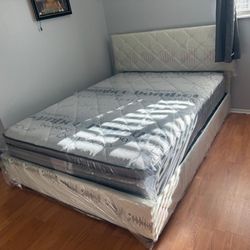 NEW BED FRAME QUEEN SIZE WITH MATTRESS AND BOX SPRING