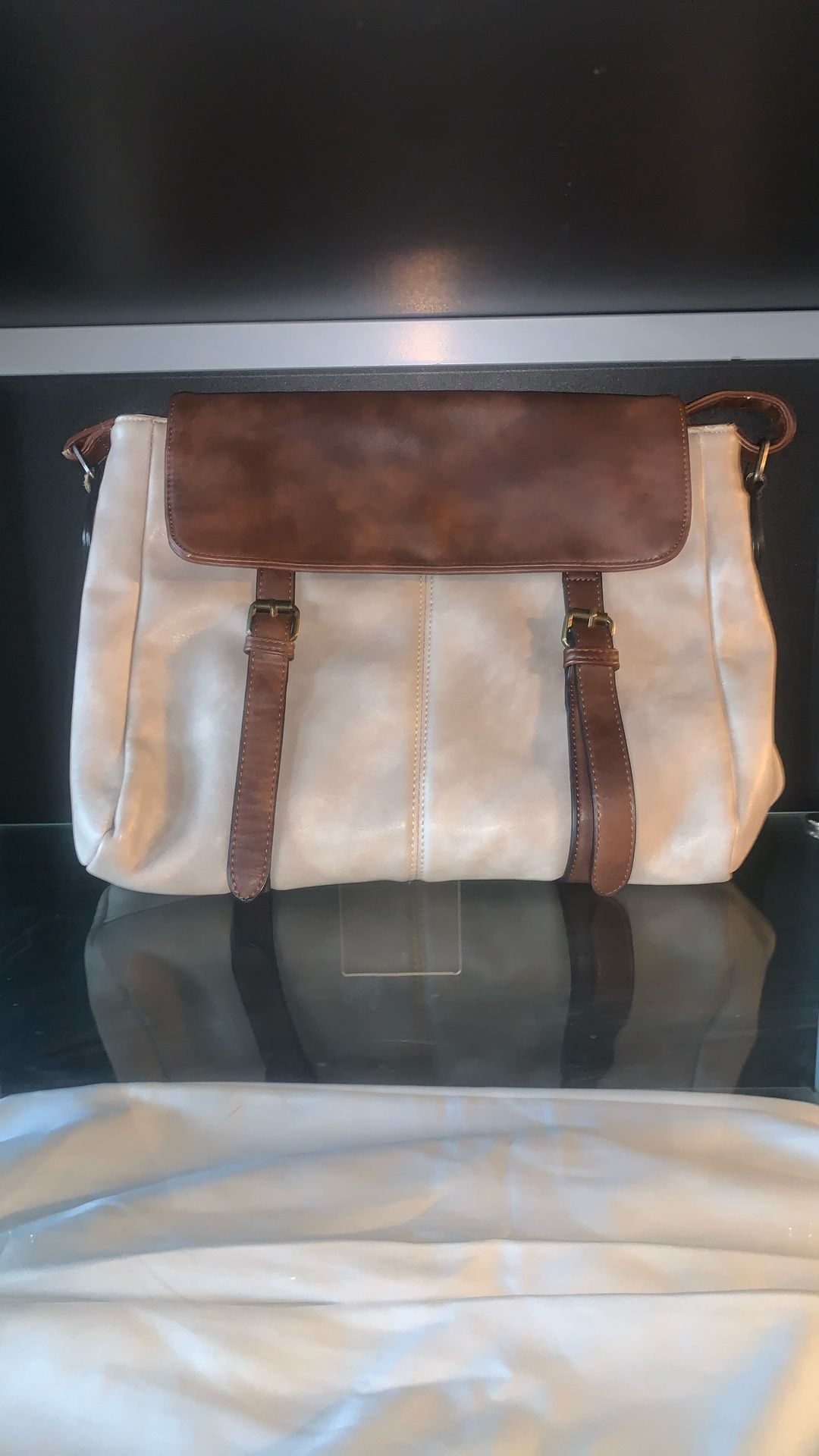 Vintage-Style Two-Tone Messenger/Shoulder Bag