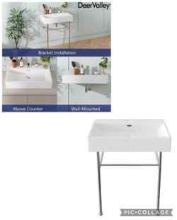 30" x 17" Console Bathroom Sink, Free Standing Pedestal, Wall Mount, Above Counter, White