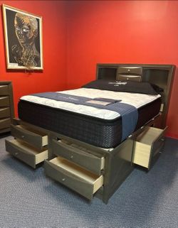 Caitbrook Bed Frame dresser mirror nightstand chest mattress box spring storage Bed Only $39 down payment 👉 Please ask Jon Green for a discount when