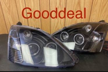 #OH19 2002-2003 Honda ep3 Civic Si Hatchback 3DR Models Only Black Halo LED Headlight Pair Lights Lamp