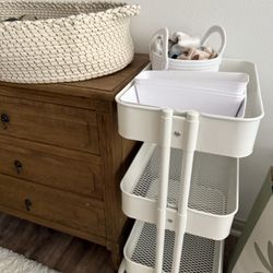 White Metal Utility Cart On Wheels 