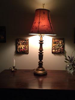 Antique Lamp. Classic style. Brass and wood. 27 inches tall.