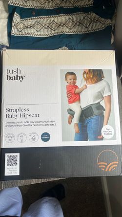 TushBaby Strapless Baby Hipseat (color dark chambray) plus a waist belt extender that adds up to 24”