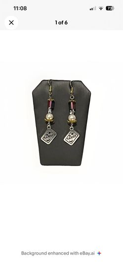 Tarot Card Dangle Earrings Mystic Celestial Star Silver Tone Faux Pearl Boho