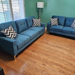 Brand New 2 Pcs Sofa Set Teal Blue Velvet $649 