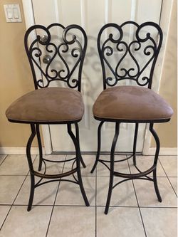 Set of 2 Pastel Furniture Magnolia 30” Swivel Bar Stools – Autumn Rust Steel & Moccasin Suede