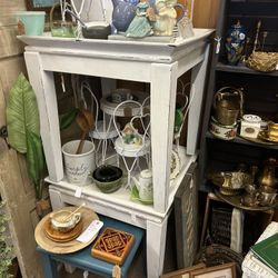 Set of 2 Large Vintage Shabby Chic End Tables 