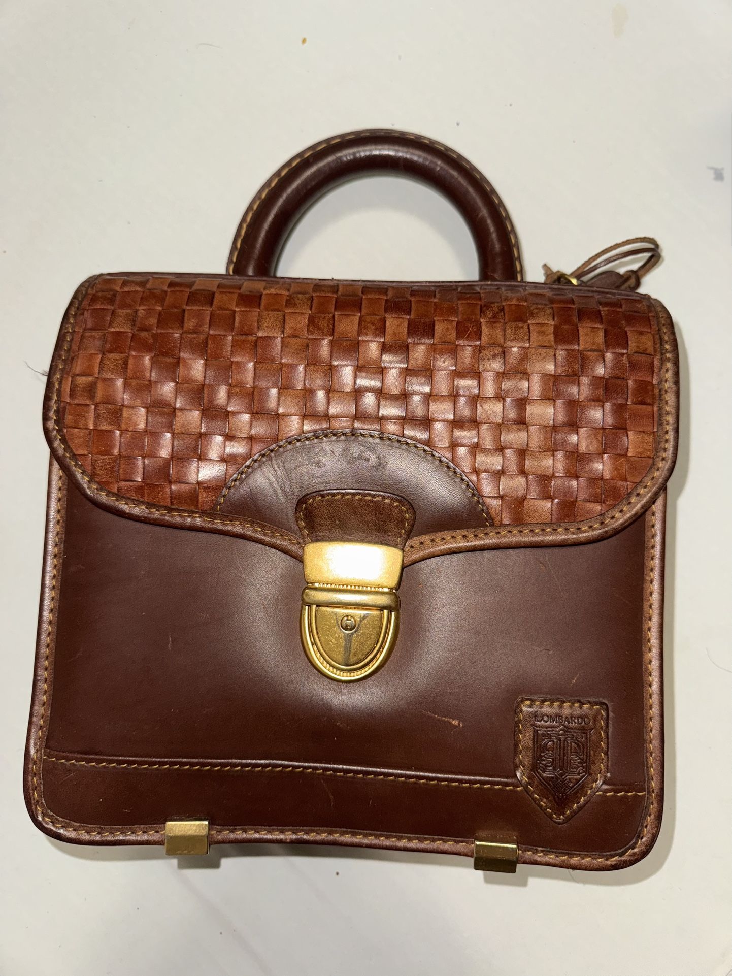*RARE* Hartmann by Lombardo Woven Leather Satchel Crossbody Bag – Brown – Made in Italy