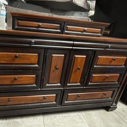 Brown Wooden Dresser with Mirror