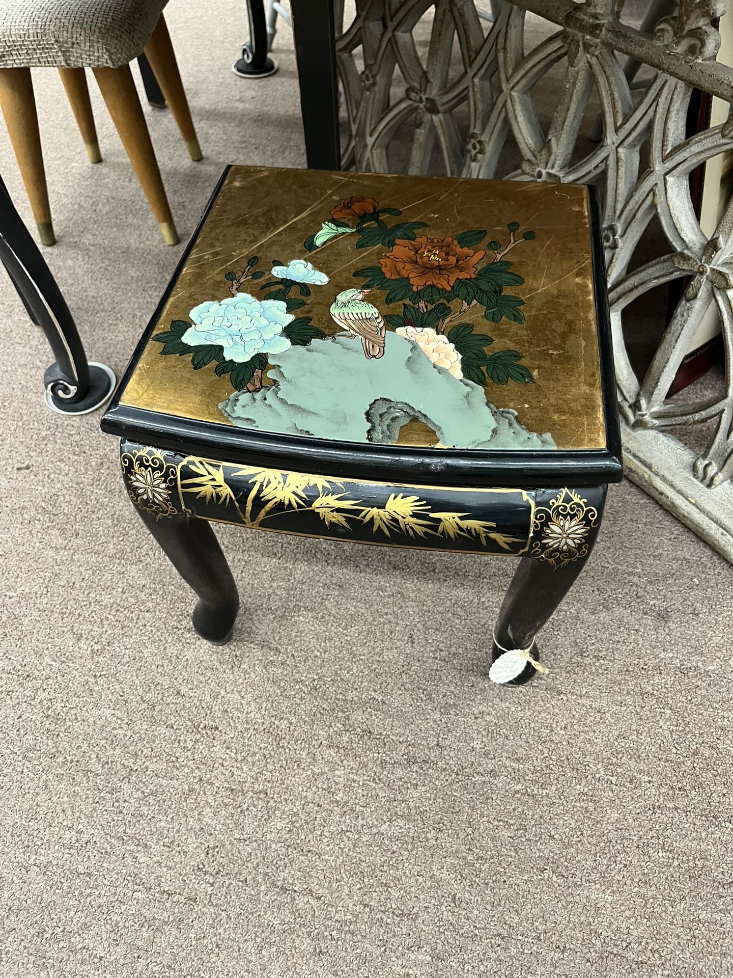 Vintage sm black lacquer side table (2 available $60 each)