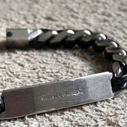 Saint Laurent Curb Chain Bracelet Leather & Metal