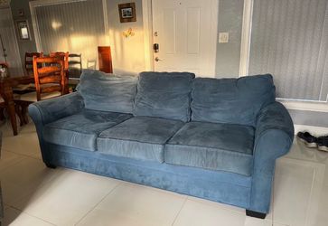 Cindy Crawford Collection Blue Microfiber 3 Seater Couch