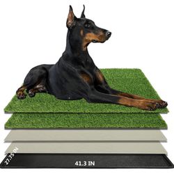 Large Dog Grass Pad with Tray (41.3×27.8 in), 2-Packs Dog Potty Grass, Replacement Washable Pee Pads for Dogs, Indoor/Outdoor Portable Potty Pet Loo