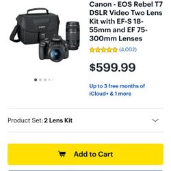Canon - EOS Rebel T7 DSLR Video Two Lens Kit with EF-S 18-55mm and EF 75-300mm Lenses, Camera Bag 