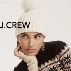 ❄️(NEW) (1 AVAILABLE) WOMEN’S J.CREW RIBBED WITH FAUX-FUR POM-POM - SIZE: OS (ONE SIZE)❄️